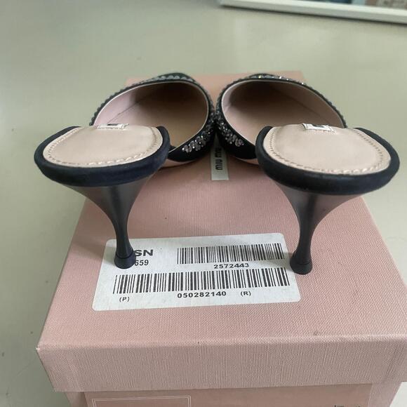 Miu Miu Crystal-Embellished Suede Heeled Mules Black 39 US 9 - Picture 6 of 11